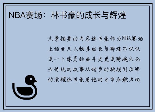 NBA赛场：林书豪的成长与辉煌