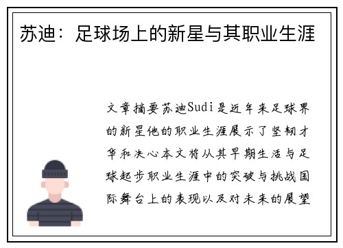 苏迪：足球场上的新星与其职业生涯