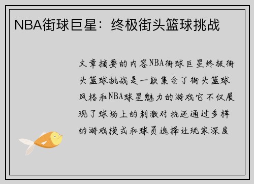 NBA街球巨星：终极街头篮球挑战